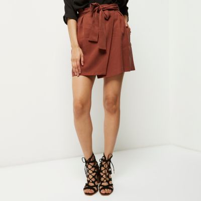 Rust brown wrap mini skirt